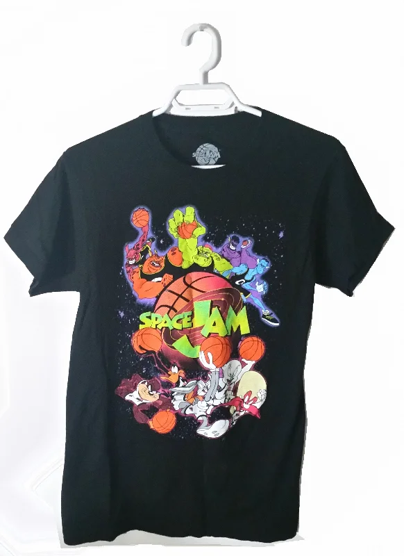 1996 Space Jam Animated Film Size Small S/P Black T-Shirt Cartoon Movie Collectible - Excellent used condition - Basketball Themed