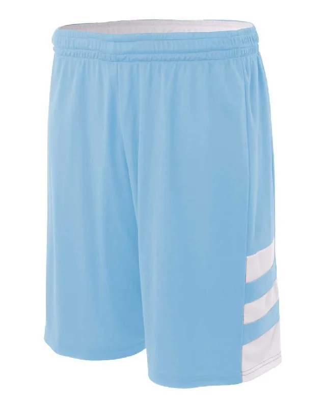 A4 N5334 10" Reversible Speedway Short - Light Blue White