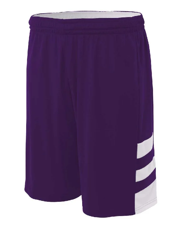 A4 N5334 10" Reversible Speedway Short - Purple White