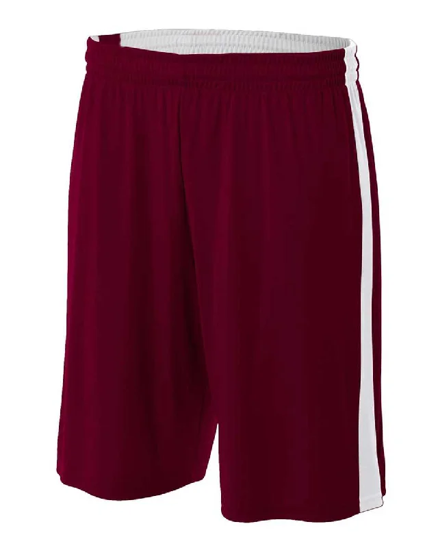 A4 NB5284 Youth Reversible Moisture Management 8" Short - Maroon White