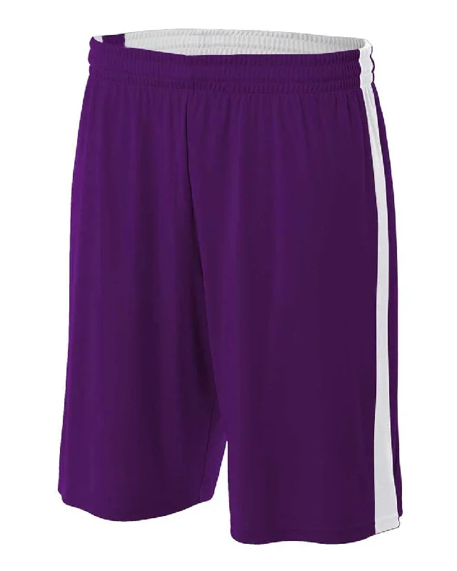 A4 NB5284 Youth Reversible Moisture Management 8" Short - Purple White