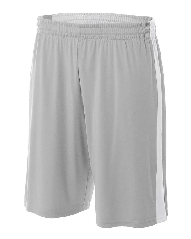 A4 NB5284 Youth Reversible Moisture Management 8" Short - Silver White