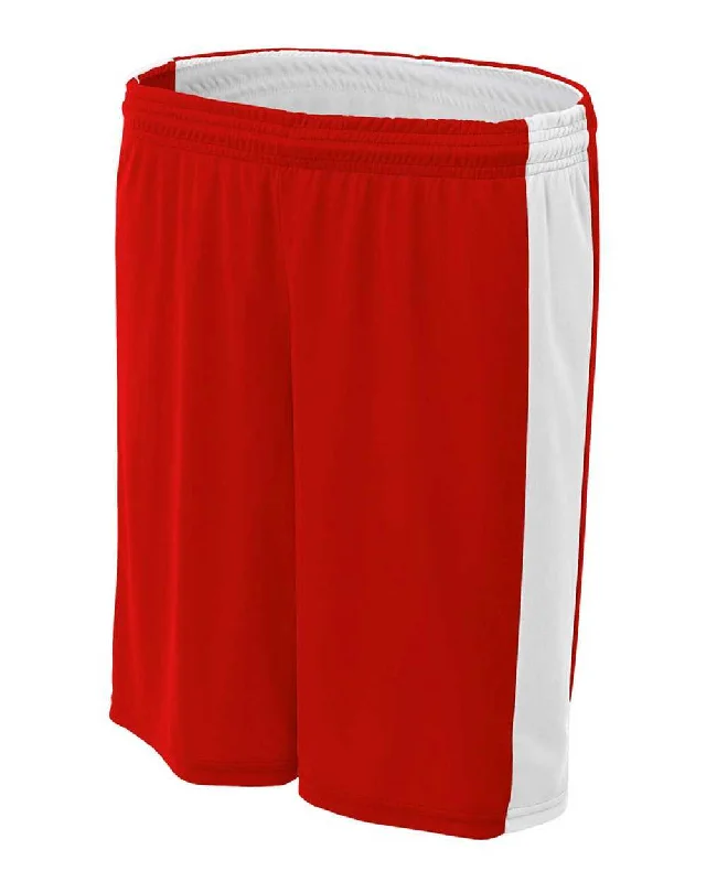 A4 NW5284 Women's Reversible Moisture Management 8" Short - Scarlet White