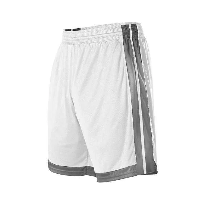 Alleson Athletic 538P Mens Single Ply Basketball Short - White Charcoal