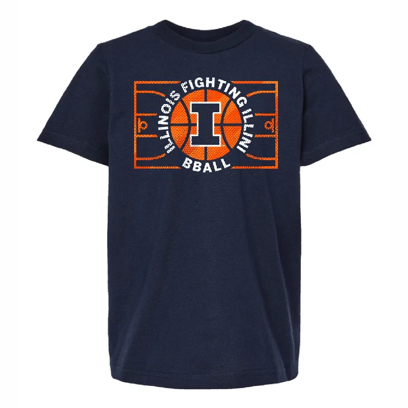 Illinois Basketball Court Youth Navy T-Shirt