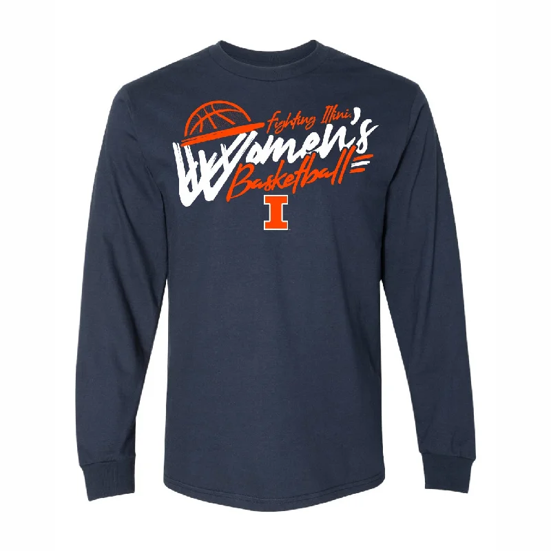 Illinois Women's Basketball Net Script Navy Long-Sleeve Tee