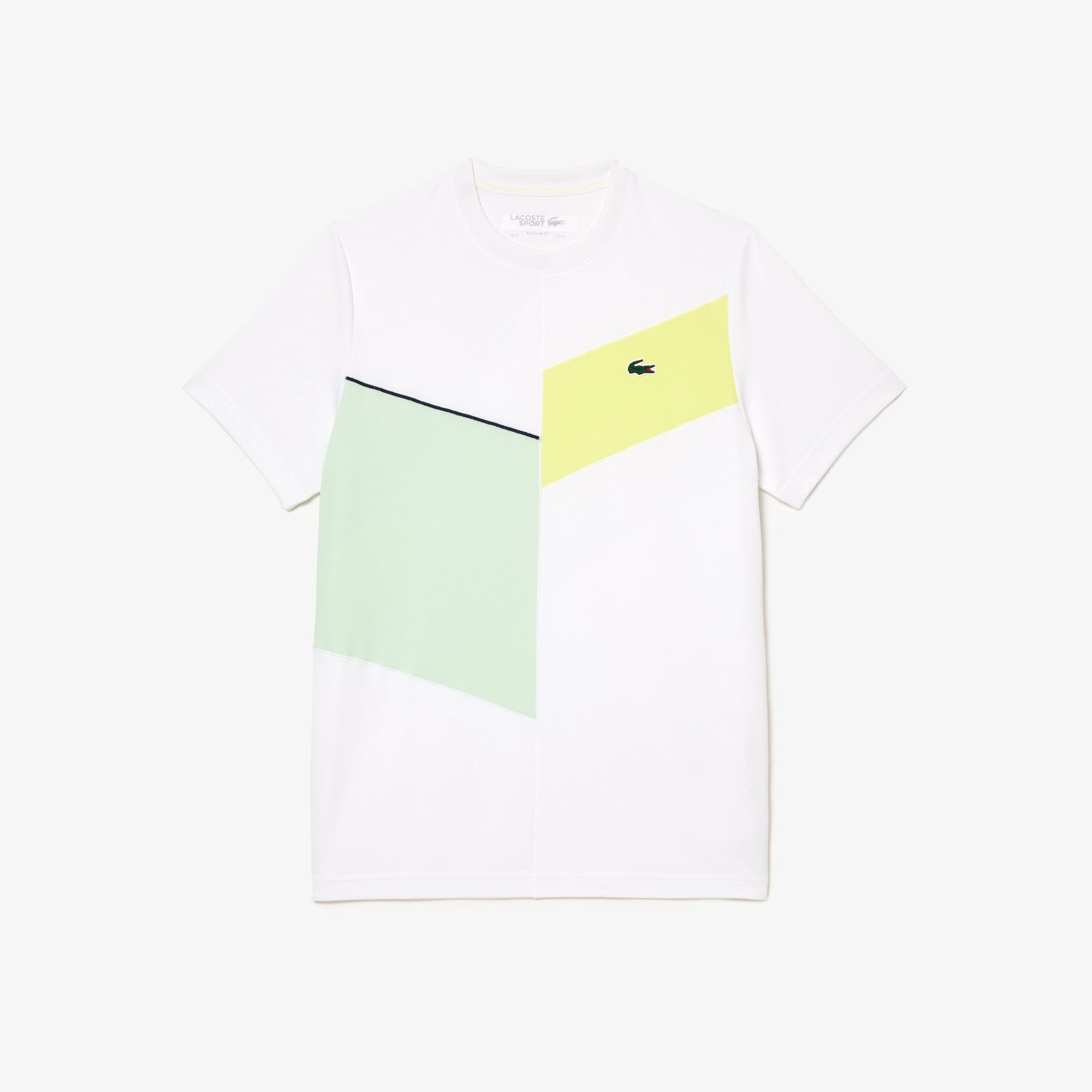 Lacoste TH1797-51 Men's Regular Fit Tennis T-shirt [White/Flashy Yellow/Green/Navy Blue]