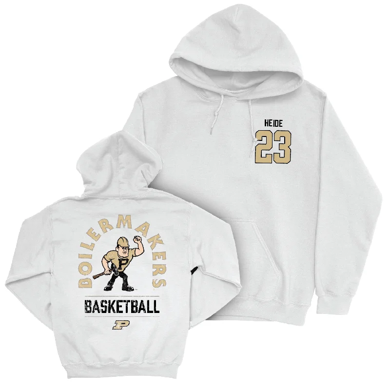 Men's Basketball White Mascot Hoodie - Camden Heide | #23