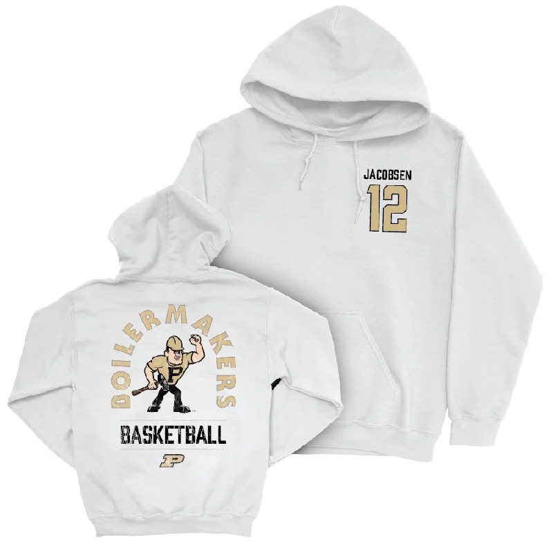 Men's Basketball White Mascot Hoodie  - Daniel Jacobsen