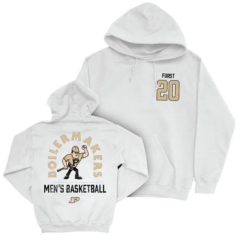 Men's Basketball White Mascot Hoodie - Joshua Furst | #20