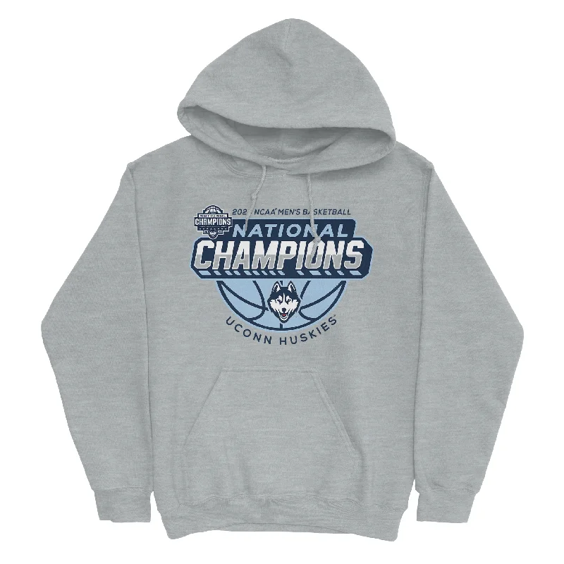 UCONN MBB 2024 National Champions Basketball Sport Grey Hoodie