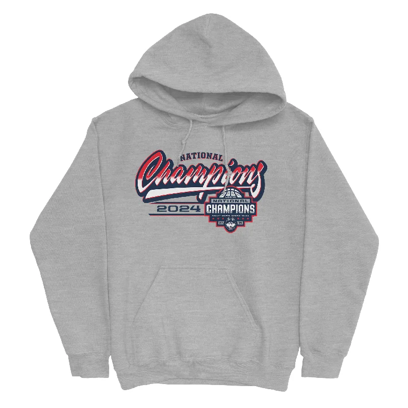 UCONN MBB 2024 National Champions Script Sport Grey Hoodie