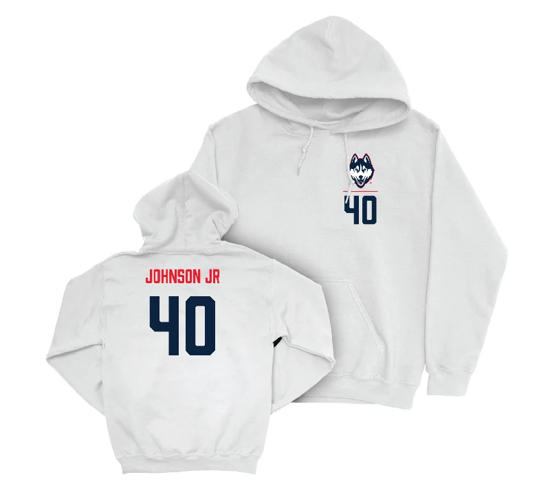 UConn Men's Basketball Logo White Hoodie - Andre Johnson Jr | #40