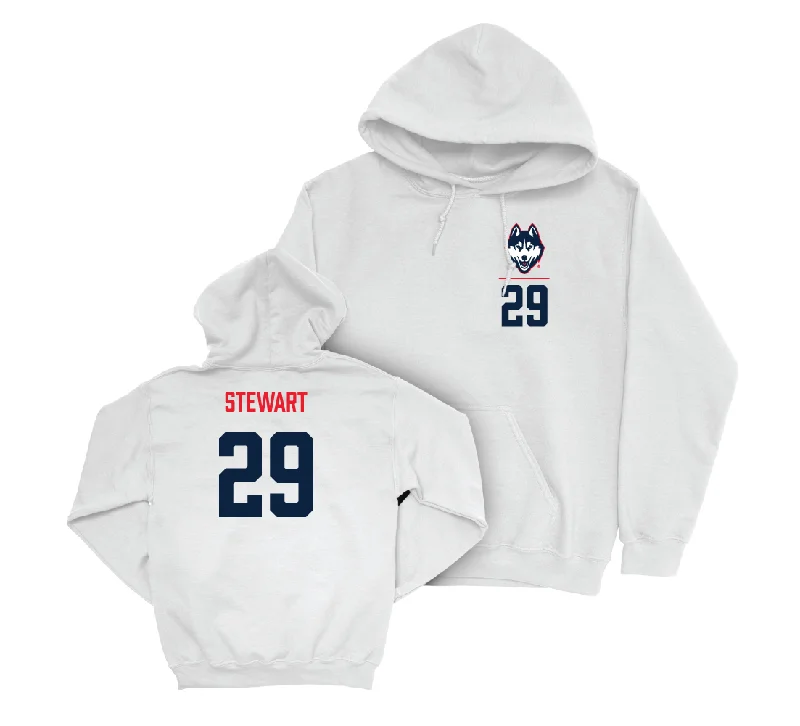 UConn Men's Basketball Logo White Hoodie - Jaylin Stewart | #3