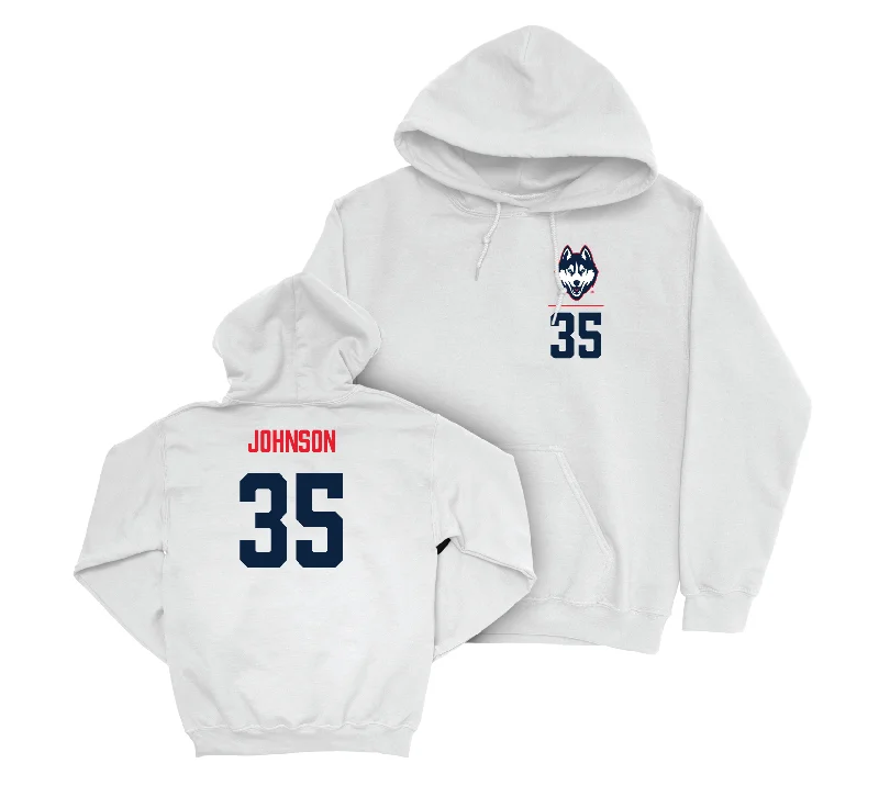 UConn Men's Basketball Logo White Hoodie - Samson Johnson | #35