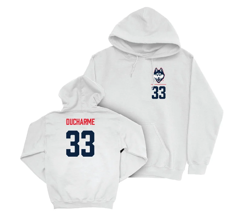 UConn Women's Basketball Logo White Hoodie - Caroline Ducharme | #33