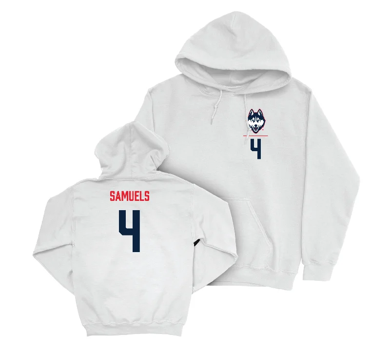 UConn Women's Basketball Logo White Hoodie - Qadence Samuels | #4