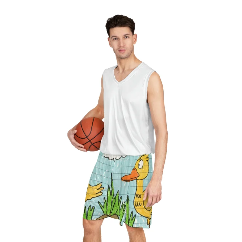 Yellow Duck Bird Pond Basketball Shorts (AOP)