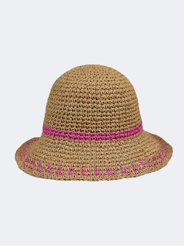 Stamion Crochet Women Beach Hat Natural/Fuschia