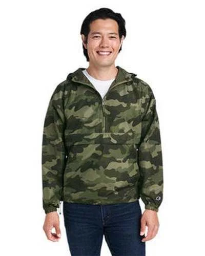 Champion CO200 Adult Packable Anorak 1 4 Zip Jacket - Olive Green Camo