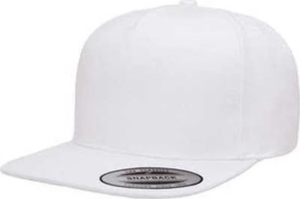 Yupoong YP5089 Adult 5-Panel Structured Flat Visor Snapback Cap - White